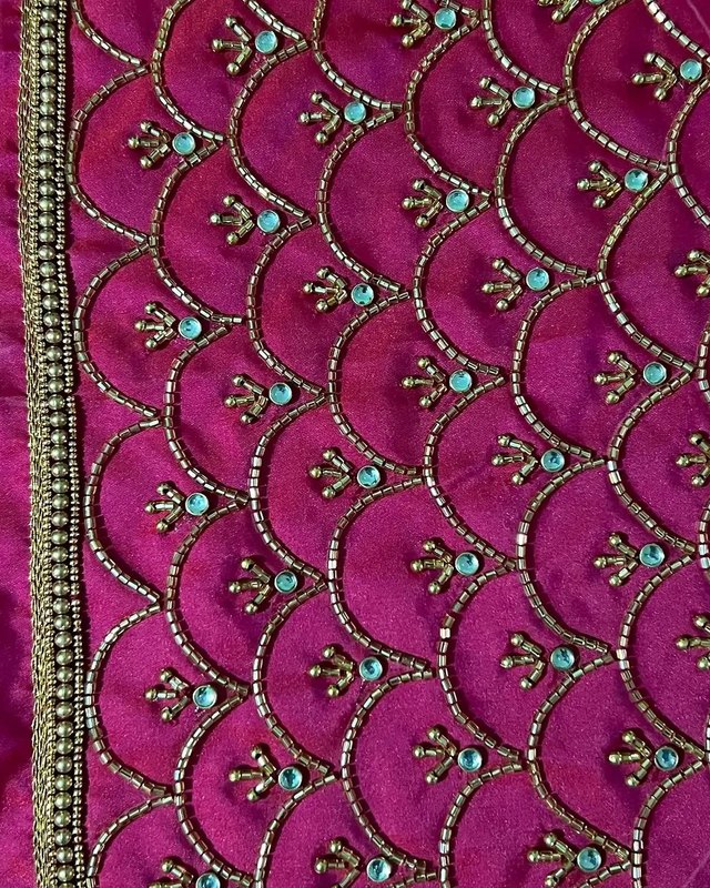 Hand-embroidered aari work bridal blouse by Aari Petals by Nitha, Coimbatore